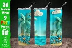 3D Beach 20 oz Skinny Tumbler Sublimation, 3d Tumbler Png
