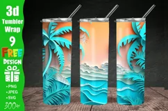 3D Beach 20 oz Skinny Tumbler Sublimation, 3d Plam Tree Wrap