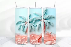 3D Beach 20 oz Skinny Tumbler Wrap Sublimation Design