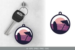 3D Sunset on The Beach with Surfing Board Layered Keychain Product Image 1