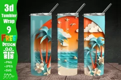 3D Beach Landscape 20 oz Skinny Tumbler Sublimation Design