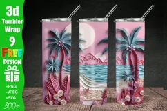 3D Sunrise Beach Landscape 20 oz Skinny Tumbler Sublimation Design, 3d Tumbler Wrap | 3d Paper Craft Tumbler Wrap PNG | Full Wrap Design | 20oz Tumbler Wraps, 3D Beach Tumbler Wrap, 3D Beach Landscape 20 oz Skinny Tumbler