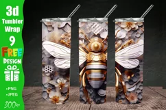 3d Bee Honeycomb Black and Gold 20 oz Skinny Tumbler Wrap, 3D Bee 20 oz Skinny Tumbler Sublimation Design, 3d Tumbler Wrap | Flower Tumbler Wrap PNG | Full Wrap Design | 20oz Tumbler Wraps, 3D Bee Floral Tumbler Wrap, 3D Flowers 20 oz Skinny Tumbler
