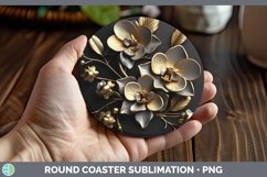 Gorgeous3D Black and Gold Round Coaster design.