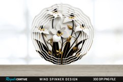 3D Black and Gold Snowdrop Flowers Wind Spinner PNG Design Product Image 1