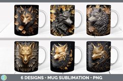 Bundle of six 3D Wolves Mug Wrap designs.