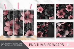3D Black and Pink Flowers Tumbler Wrap Product Image 1