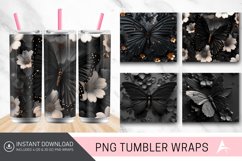 3D Black Butterfly flowers Tumbler Wrap Product Image 1