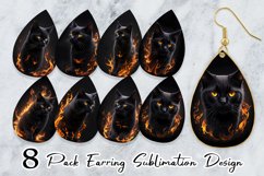 3D Black Cat Burning Earring teardrop sublimation design Product Image 1