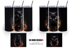 3D Black Cat Burning | Tumbler Sublimation Wrap Product Image 4