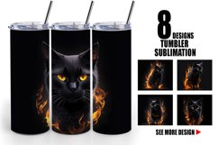 3D Black Cat Burning | Tumbler Sublimation Wrap Product Image 1