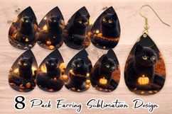 3D Black Cat Halloween Earring teardrop sublimation design Product Image 1