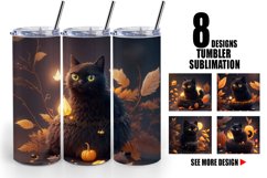 3D Black Cat Halloween | Tumbler Sublimation Wrap Product Image 1