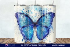 3D Blue Butterfly Watercolor Tumbler Wrap Product Image 1