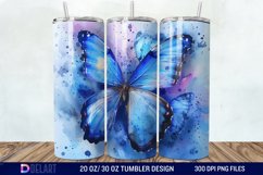 3D Blue Butterfly Watercolor Tumbler Wrap Product Image 1