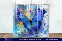 3D Blue Butterfly Watercolor Tumbler Wrap Product Image 1