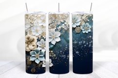 3D Blue floral 20 oz Skinny Tumbler Wrap Sublimation Design