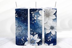 3D Blue floral 20 oz Skinny Tumbler Wrap Sublimation Design