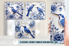 Blue and White Hummingbirds Tumbler Sublimation Product Image 1