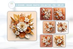 3D Paper Flowers Bronze and Gold Square Coaster Sublimation Product Image 1