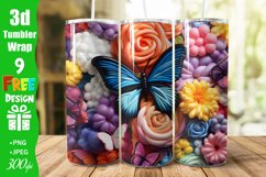 3D Butterflies Floral 20oz Skinny Tumbler Sublimation Design, Digital Download PNG, Straight &amp; Tapered PNG, 3D Embroidered Flowers 20 oz Tumbler, Full Wrap Tumbler, Sublimation, 3d Sublimation Tumbler Wrap