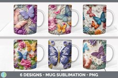 Bundle of six 3D Butterflies Mug Wrap designs.