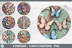 Bundle of six Sculpture Butterflies Round Coaster designs.