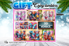 Vibrant 3D butterflies tumbler wrap bundle with floral stained-glass effect — printable PNG gift set for sublimation and crafts