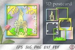 3D card with a gnome in flowers. Paper cut SVG Product Image 1