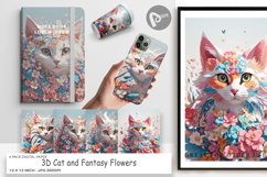 Digital Paper 3D Cat with Flower Fantasy Product Image 1