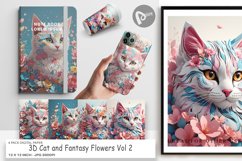 Digital Paper 3D Cat with Flower Fantasy Product Image 1