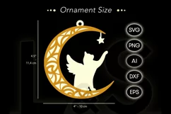 3D layered Christmas ornament svg file with angel cat on moon