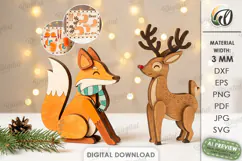 Christmas Fox and Reindeer Stands Laser Cut. Christmas SVG Product Image 1