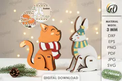 Christmas Cat and Rabbit Stands Laser Cut. Christmas SVG Product Image 1