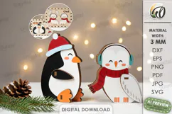 Christmas Penguin and Owl Stands Laser Cut. Christmas SVG Product Image 1
