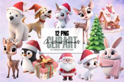 3D Christmas Clipart Bundle, Cute Christmas Animals 12 PNG