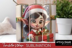 3D Christmas Skinny Tumbler Wrap, Elf Girl Sublimation PNG
