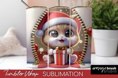 3D Christmas Skinny Tumbler Wrap, Zip Wall Cat Sublimation