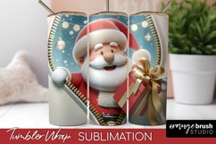 3D Christmas Skinny Tumbler Wrap, Zip Wall Santa Sublimation