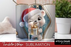 3D Christmas Skinny Tumbler Wrap, Zip Wall White Bear PNG