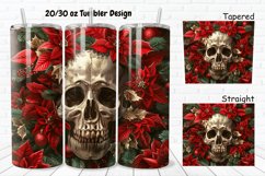 3D Christmas Skull Poinsettia Flowers 20/30oz Skinny Tumbler Product Image 1