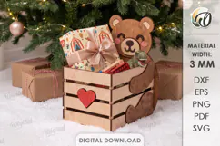 Christmas Bear Box Laser Cut. Storage Crate. Gift Box SVG Product Image 1