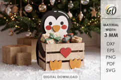 Christmas Penguin Box Laser Cut. Storage Crate. Gift Box SVG Product Image 1
