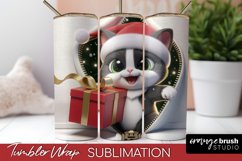 3D Christmas Tumbler Wrap, Zip Wall Cat Sublimation Design