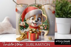 3D Christmas Tumbler Wrap, Zip Wall Dog Sublimation Design