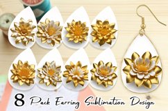 3D Chrome Gold Flower Earring teardrop sublimation design Product Image 1