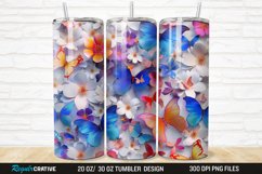 3D Colorful Butterflies And Flowers 20/30oz Skinny Tumbler Product Image 1