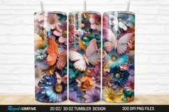 3D Colorful Butterflies And Flowers 20/30oz Skinny Tumbler Product Image 1