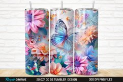 3D Colorful Butterflies And Flowers 20/30oz Skinny Tumbler Product Image 1