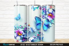 3D Colorful Butterflies And Flowers 20/30oz Skinny Tumbler Product Image 1